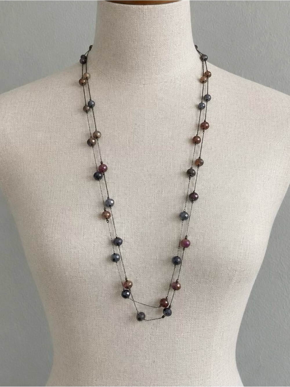Express Multicolor Beaded Long Necklace - Blue, Purple